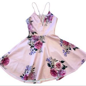 Iris Pink Floral Dress with Lace Detail